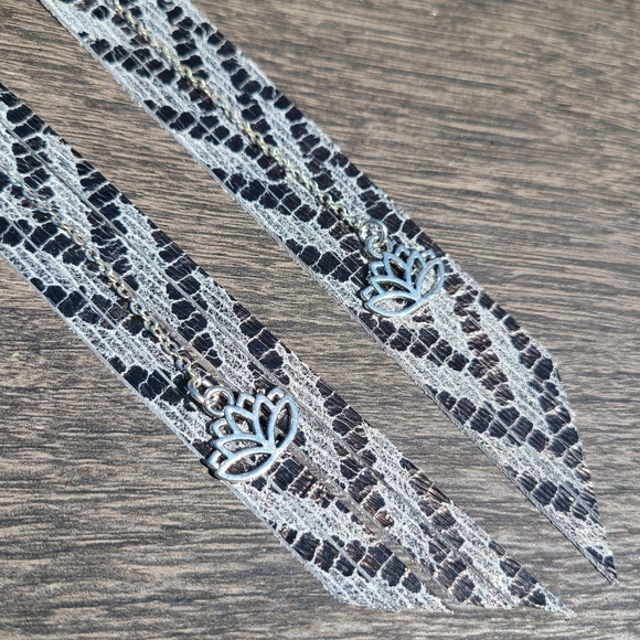 SOLD Chevron Lace Print Leather 925 Earrings - Picture 2 of 7